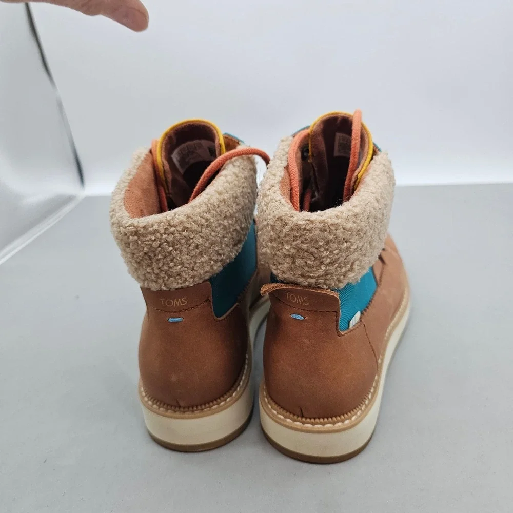 TOMS Mesa Waterproof Colorblock Boot Brown Teal Yellow Faux Shearling 10014157 7